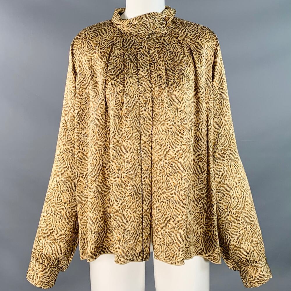 FORTE_FORTE Size 8 Tan Brown Silk Abstract Hidden Buttons Shirt